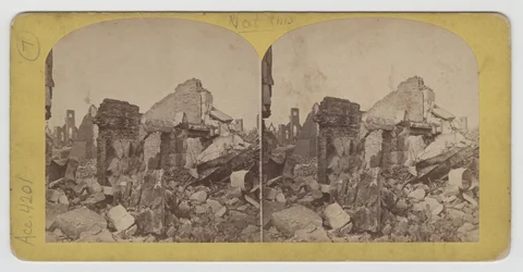 Stereograph view of Terrace Block on Michigan Avenue after the Chicago Fire of 1871